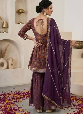 Purple floral printed peplum kurta set for women 2