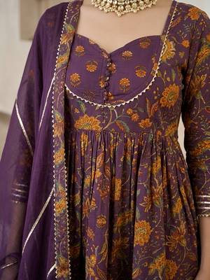 Purple floral printed peplum kurta set for women 3