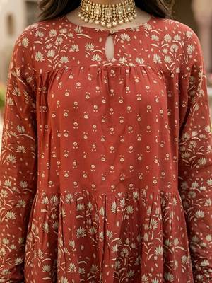 Rust floral printed anarkali kurta set for women 4