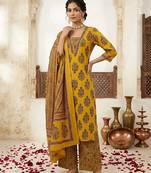 Yellow floral printed straight kurta set for women