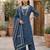 Navy blue floral printed straight kurta set for women
