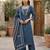 Navy blue floral printed straight kurta set for women