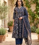 Blue floral printed anarkali kurta set for women
