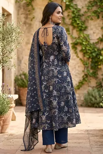Blue floral printed anarkali kurta set for women