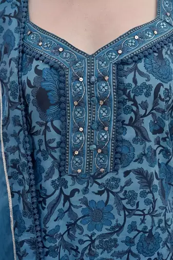 Blue floral printed straight kurta set for women