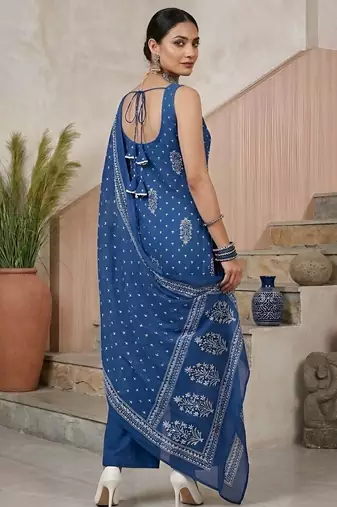 Blue floral printed straight kurta set for women