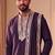 purple pure lachka kurta set with silver mirror work and an attached stole.
