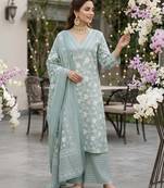 Sage green floral printed straight kurta set for women