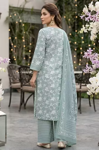 Sage green floral printed straight kurta set for women