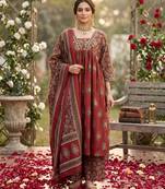 Maroon floral printed a-line kurta set for women