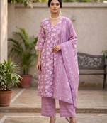 Lavender floral printed a-line kurta set for women