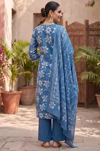 Blue floral printed straight kurta set for women