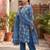 Blue floral printed straight kurta set for women