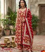 Red floral printed anarkali kurta set for women