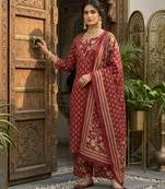 Maroon floral printed straight kurta set for women