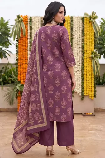 Burgundy floral printed straight kurta set for women