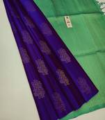 Blue green silk blend jacuard work festival saree with unstitched blouse piece