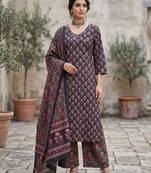Blue floral printed straight kurta set for women
