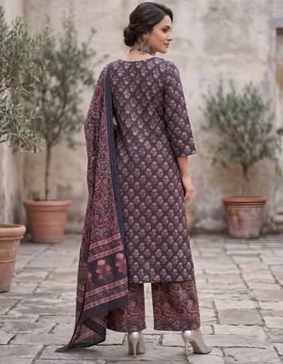 Blue floral printed straight kurta set for women 2