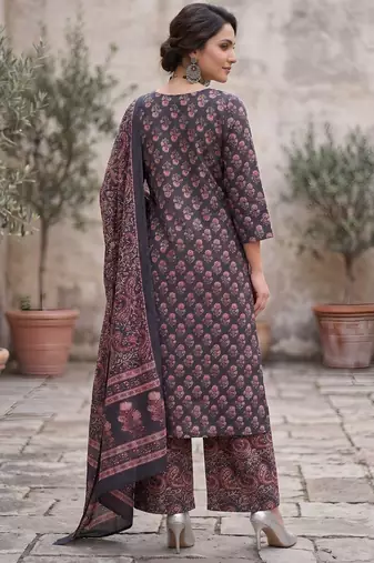 Blue floral printed straight kurta set for women