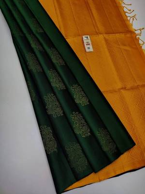 Green yellow silk blend jacuard work festival saree with unstitched blouse piece 1