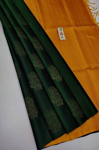 Green yellow silk blend jacuard work festival saree with unstitched blouse piece