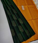 Green yellow silk blend jacuard work festival saree with unstitched blouse piece