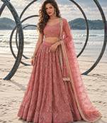 DUSTY PINK NET THREAD WITH ZARI AND SEQUINCE WORK FESTIVE LEHENGA CHOLI SET FOR WOMEN'S