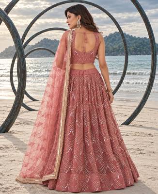 DUSTY PINK NET THREAD WITH ZARI AND SEQUINCE WORK FESTIVE LEHENGA CHOLI SET FOR WOMEN'S 2