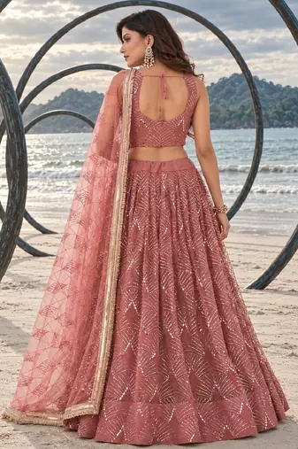 DUSTY PINK NET THREAD WITH ZARI AND SEQUIN WORK FESTIVE LEHENGA CHOLI