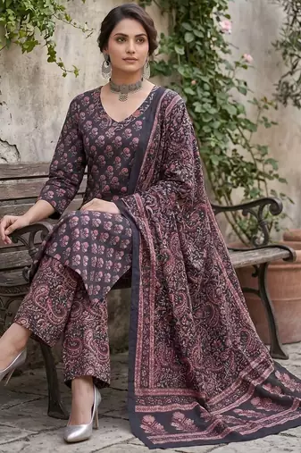 Blue floral printed straight kurta set for women