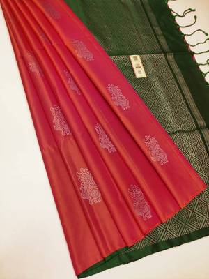 Pink green silk blend jacuard work festival saree with unstitched blouse piece 1