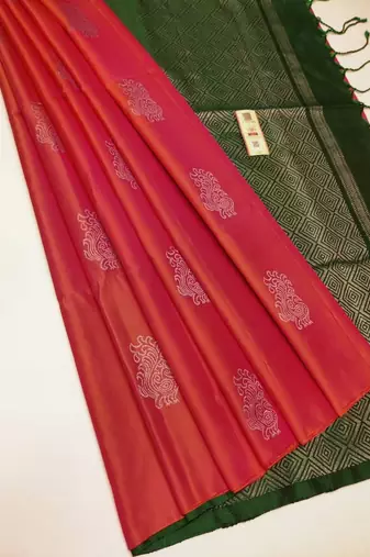 Pink green silk blend jacuard work festival saree with unstitched blouse piece