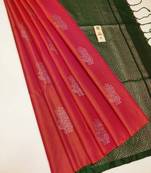 Pink green silk blend jacuard work festival saree with unstitched blouse piece