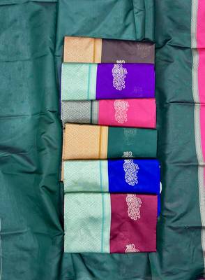 Pink green silk blend jacuard work festival saree with unstitched blouse piece 2