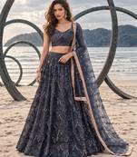 NAVY BLUE NET THREAD WITH ZARI AND SEQUINCE WORK FESTIVE LEHENGA CHOLI SET FOR WOMEN'S