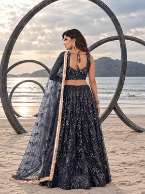 NAVY BLUE NET THREAD WITH ZARI AND SEQUINCE WORK FESTIVE LEHENGA CHOLI SET FOR WOMEN'S 2