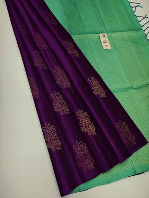 Purple pista silk blend jacuard work festival saree with unstitched blouse piece 1