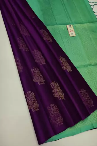 Purple pista silk blend jacuard work festival saree with unstitched blouse piece