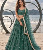 GREEN NET THREAD WITH ZARI AND SEQUINCE WORK FESTIVE LEHENGA CHOLI SET FOR WOMEN'S