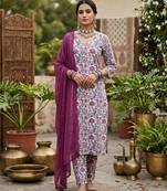 Off white floral printed straight kurta set for women