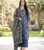 Blue floral printed straight kurta set for women