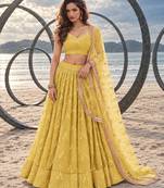 YELLOW NET THREAD WITH ZARI AND SEQUINCE WORK FESTIVE LEHENGA CHOLI SET FOR WOMEN'S