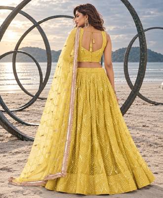 YELLOW NET THREAD WITH ZARI AND SEQUINCE WORK FESTIVE LEHENGA CHOLI SET FOR WOMEN'S 2