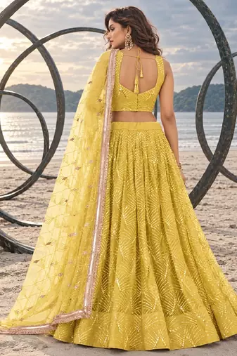 YELLOW NET THREAD WITH ZARI AND SEQUINCE WORK FESTIVE LEHENGA CHOLI SET FOR WOMEN'S