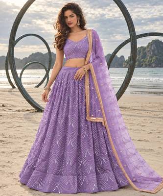 LAVENDER NET THREAD WITH ZARI AND SEQUINCE WORK FESTIVE LEHENGA CHOLI SET FOR WOMEN'S 1