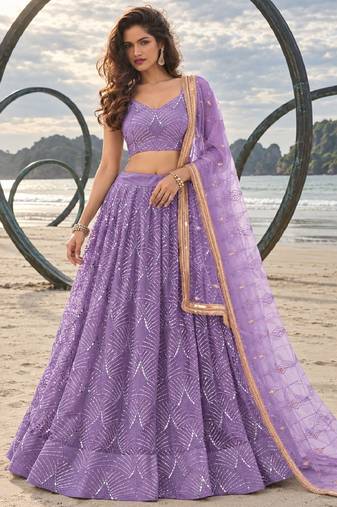 LAVENDER NET THREAD WITH ZARI AND SEQUIN WORK FESTIVE LEHENGA CHOLI