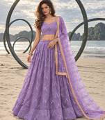 LAVENDER NET THREAD WITH ZARI AND SEQUINCE WORK FESTIVE LEHENGA CHOLI SET FOR WOMEN'S