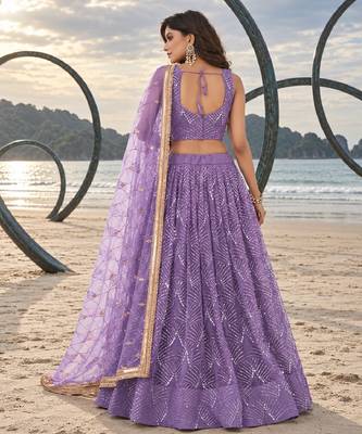 LAVENDER NET THREAD WITH ZARI AND SEQUINCE WORK FESTIVE LEHENGA CHOLI SET FOR WOMEN'S 2