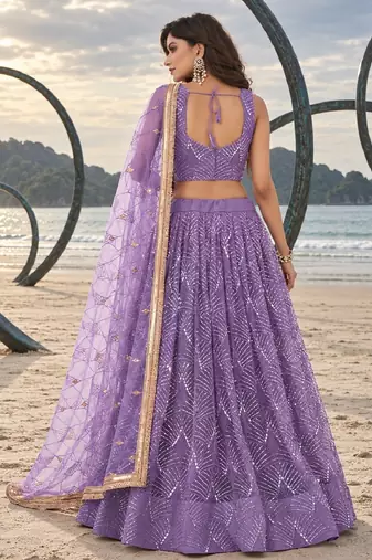 LAVENDER NET THREAD WITH ZARI AND SEQUINCE WORK FESTIVE LEHENGA CHOLI SET FOR WOMEN'S